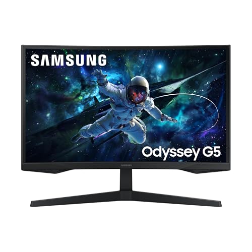 Samsung Odyssey G55C Curved Gaming Monitor, 27 Zoll, Bildschirm mit VA-Panel, 2.560 x 1.440 Pixel, 1.000R Radius, HDR10, AMD FreeSync, Bildwiederholrate 165 Hz, Reaktionszeit 1 ms (MPRT) von Samsung