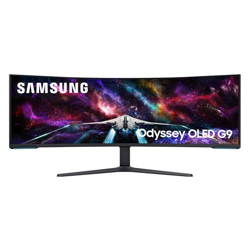 Samsung Odyssey Neo G95NC Curved Gaming Monitor, 57 Zoll, VA-Panel, 7.680 x 2.160 Pixel, Quantum Mini LED, Freesync Premium Pro, Bildwiederholrate 240 Hz, Reaktionszeit 1 ms (G/G), Weiß von Samsung