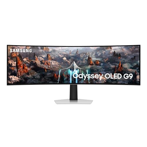 Samsung Odyssey OLED G93SC Curved Gaming Monitor, 49 Zoll, OLED-Panel, 5.120 x 1.440 Pixel, Freesync Premium Pro, Bildwiederholrate 240 Hz, Reaktionszeit 0,03 ms (G/G), Bildschirmkrümmung 1.800R von Samsung