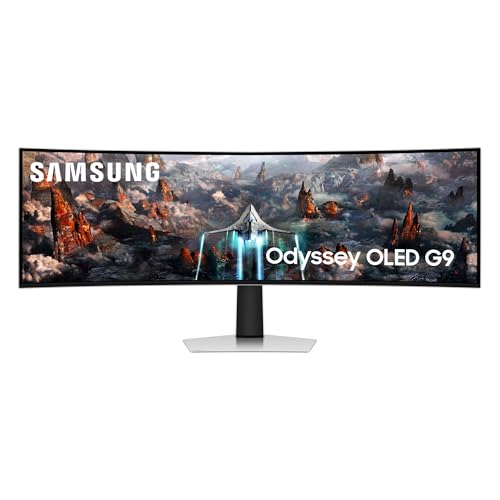 Samsung Odyssey OLED G93SC Curved Gaming Monitor, 49 Zoll, OLED-Panel, 5.120 x 1.440 Pixel, Freesync Premium Pro, Bildwiederholrate 240 Hz, Reaktionszeit 0,03 ms (G/G), Bildschirmkrümmung 1.800R von Samsung