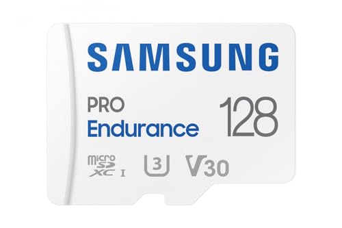 Samsung PRO Endurance microSD-Karte + SD-Adapter, 128 GB, Für Videoüberwachungssysteme, Dashcams und Bodycams,UHS-I U3, Full HD & 4K UHD, 100 MB/s Lesen, 40 MB/s Schreiben, MB-MJ128KA/EU von Samsung