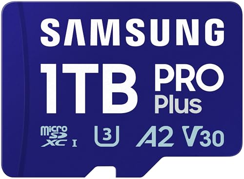 Samsung PRO Plus (2023) microSD-Karte + SD-Adapter, 1 TB, UHS-I U3, Full HD & 4K UHD, 180 MB/s Lesen, 130 MB/s Schreiben, Speicherkarte für Smartphone, Action-Cam, Handheld-Konsole, MB-MD1T0SA/EU von Samsung