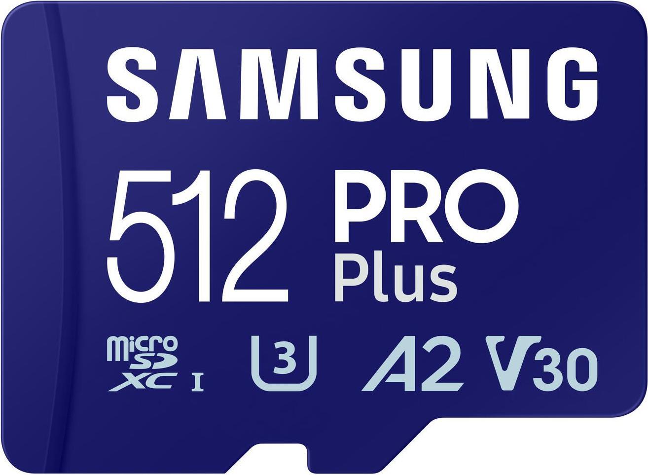 Samsung PRO Plus MB-MD512SA - Flash-Speicherkarte (microSDXC-an-SD-Adapter inbegriffen) - 512 GB - A2 / Video Class V30 / UHS-I U3 - microSDXC UHS-I - Blau von Samsung