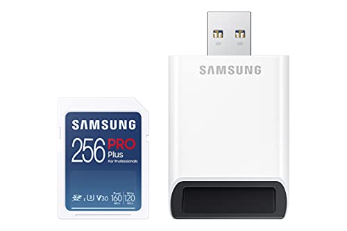 Samsung PRO Plus SD-Karte, 256 GB, UHS-I U3, Full HD & 4K UHD, 160 MB/s Lesen, 120 MB/s Schreiben, Speicherkarte für Spiegelreflexkameras und Systemkameras, Inkl. USB-Kartenleser, MB-SD256KB/WW von Samsung