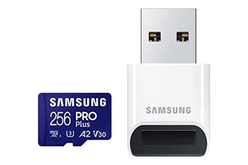Samsung PRO Plus microSD-Karte+ USB-Kartenleser, 256 GB, Für Mobile Gaming auf Smartphones, Tablet und Handheld Konsolen, UHS-I U3, Full HD & 4K UHD, 180 MB/s Lesen, 130 MB/s Schreiben, MB-MD256SB/WW von Samsung