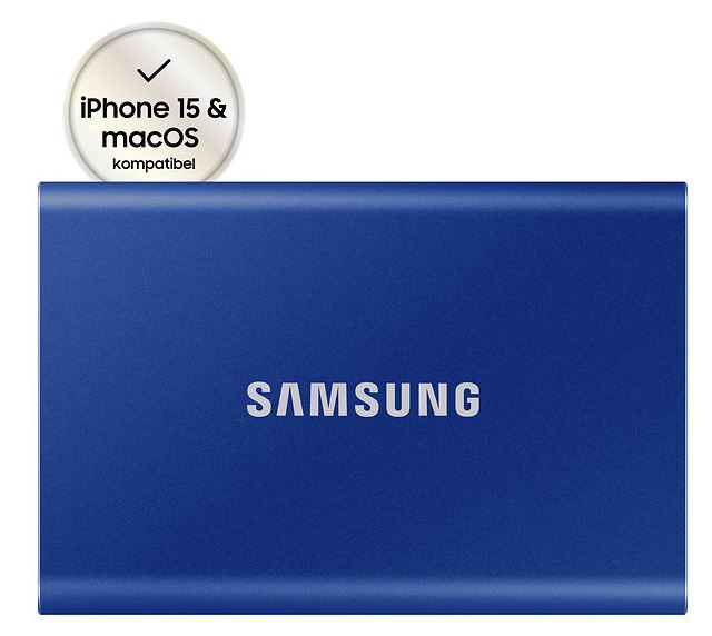 Samsung Portable SSD T7 MU-PC1T0H - SSD - verschlüsselt - 1 TB - extern (tragbar) - PCs, Macs, Android-Geräte, Smart TVs - USB 3.2 Gen 2 (USB-C Steckverbinder) - 256-Bit-AES - Indigo-Blau von Samsung