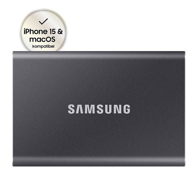 Samsung Portable SSD T7 MU-PC2T0T - SSD - verschlüsselt - 2 TB - extern (tragbar) - PCs, Macs, Android-Geräte, Smart TVs - USB 3.2 Gen 2 (USB-C Steckverbinder) - 256-Bit-AES - Titan Gray von Samsung
