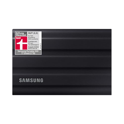 Samsung Portable SSD T7 Shield, 2 TB, USB 3.2 Gen.2, 1.050 MB/s Lesen, 1.000 MB/s Schreiben, Robuste externe Festplatte Outdoor für Mac, PC und Smartphone, Schwarz, MU-PE2T0S/EU Samsung Portable SSD T7 Shield, 2 TB, USB 3.2 Gen.2, 1.050 MB/s Lesen, 1.000 MB/s Schreiben, Robuste externe Festplatte Outdoor für Mac, PC und Smartphone, Schwarz, MU-PE2T0S/EU von Samsung