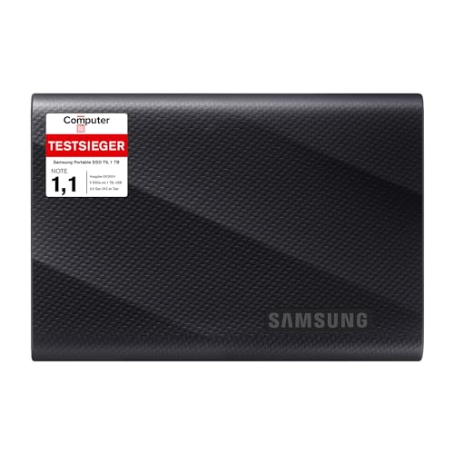 Samsung Portable SSD T9, 1 TB, 2.000 MB/s Lesen, 2.000 MB/s Schreiben, USB 3.2 Gen.2x2, Externe Festplatte für professionelle Anwender, Kompatibel mit Mac, PC, Smartphone und 12K Kameras, MU-PG1T0B/EU von Samsung