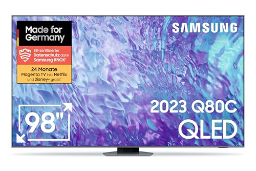 Samsung QLED 4K Q80C 98 Zoll Fernseher (GQ98Q80CATXZG, Deutsches Modell), Smart-TV, Direct Full Array, Neural Quantum Prozessor 4K, Real Depth Enhancer [2023] von Samsung