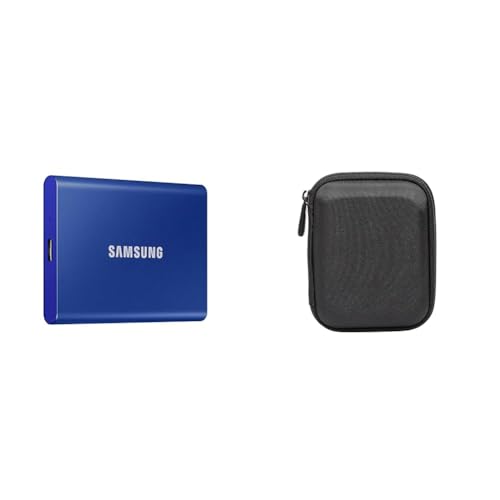 Samsung T7 Portable SSD - 1 TB - USB 3.2 Gen.2 Externe SSD Indigo Blue (MU-PC1T0H/WW) + Amazon Basics Festplattentasche, schwarz von Samsung