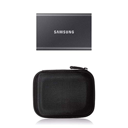 Samsung T7 Portable SSD - 1 TB - USB 3.2 Gen.2 Externe SSD Titan Gray (MU-PC1T0T/WW) + Amazon Basics Festplattentasche, schwarz von Samsung