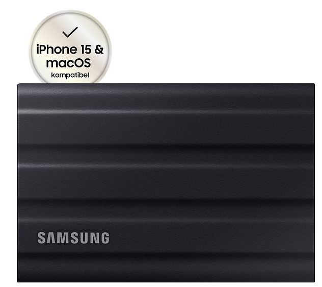 Samsung T7 Shield MU-PE2T0S - SSD - verschlüsselt - 2TB - extern (tragbar) - PCs, Macs, Android-Geräte, Smart TVs - USB 3,2 Gen 2 (USB-C Steckverbinder) - 256-Bit-AES - Schwarz (MU-PE2T0S/EU) von Samsung