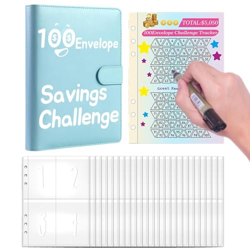 Samuliy Spar-Challenge für 100 Umschläge, Challenge-Ordner für 100 Umschläge | Sparherausforderungsbuch mit Umschlägen,Umschlag-Herausforderungsordner, Spar-Herausforderungen-Budgetbuchordner für zu von Samuliy