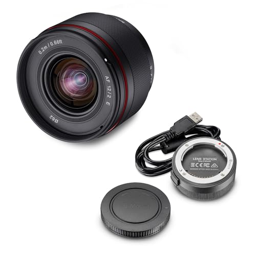 Samyang AF 12mm F2.0 E Objektiv + Lens-Station für Sony E - Autofokus APS-C Weitwinkel Festbrennweite Objektiv für Sony E Mount APSC, für Sony Kameras, Schwarz von SAMYANG