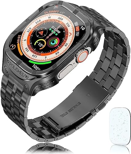 Edelstahlband mit Gehäuse für Apple Watch Ultra 1/Ultra 2 Armband 49mm,Robustes Apple Watch Ultra Hülle mit Metall iWatch Ultra 12 Armbandfür Männer von San Jeirie