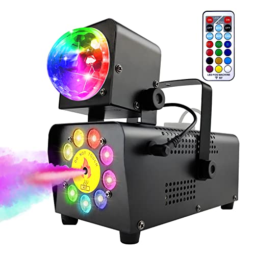 Nebelmaschine Rauchmaschine mit Musikgesteuert Discokugel 9 LED Lichter RGB Effekt Licht Schnelles Aufwärmen Smoke Machine mit Kabelloser Fernbedienung für DJ Disco Party,Halloween, Weihnachten von SanBouSi