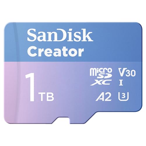 SanDisk Creator microSDXC UHS-I Speicherkarte 1 TB + Adapter (Für Smartphones, Kameras und Drohnen, 5.3K & 4K, A2, C10, V30, U3, bis zu 190 MB/s Übertragung, inkl. 3 Monate Adobe Lightroom) von SanDisk