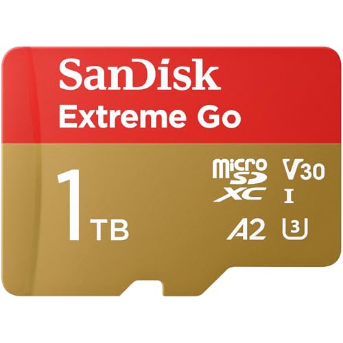 SanDisk 1TB Extreme Go micro SDXC UHS-I-Kaart 1 TB + SD-Adapter (Voor Android Smartphones en Tablets, Action Cams & Drones, Tot 200 MB/s, V30, 5K, 4K UHD, Rescue PRO Deluxe, C10, U3) voor Amazon von SanDisk