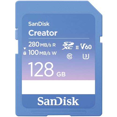SanDisk Creator SD-UHS-II Speicherkarte 128 GB (Für DSLR- und Mirrorless-Kameras, 6K-Video, V60, UHS-II, 280 MB/s Lesen, RescuePRO Deluxe, Adobe Creative Cloud) von SanDisk