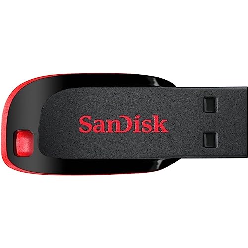 SanDisk Cruzer Blade USB-Flash-Laufwerk 64 GB (USB-Stick, Speicher für wichtige persönliche Dateien, Musik und Videos sichern, USB 2.0, Schlüsselanhängerfunktion) Schwarz/Rot von SanDisk
