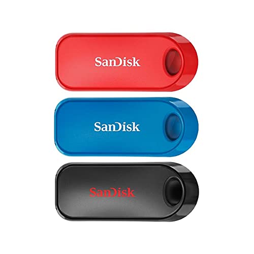 SanDisk Cruzer Snap USB 2.0 Flash-Laufwerk 32 GB 3er-Pack (Schlüsselanhänger-Ring, USB 2.0, wichtige persönliche Dateien, Musik und Videos sichern, kompaktes Design) Schwarz/Blau/Rot von SanDisk
