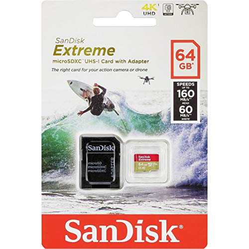 SanDisk Extreme 64GB microSD Card for Mobile Gaming, with A2 App Performance, supports AAA/3D/VR game graphics and 4K UHD Video, 160MB/s Read, 60MB/s Write, Class 10, UHS-I, U3, V30 von SanDisk
