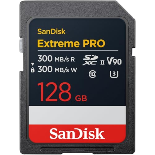 SanDisk Extreme PRO 128 GB SDXC UHS-II Karte,bis zu 300 MB/s Lesegeschwindigkeit & Schreibgeschwindigkeit, V90, 8K von SanDisk