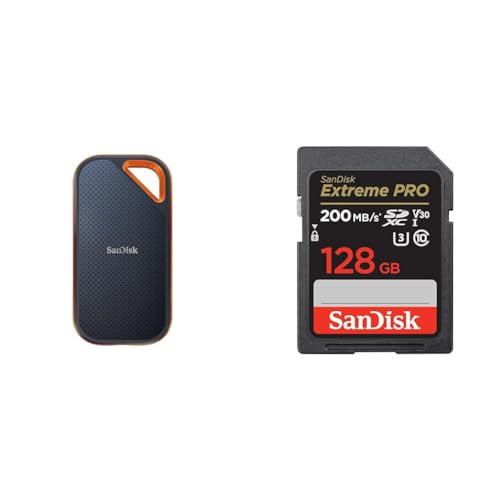 SanDisk Extreme PRO Portable SSD 1 TB Mobiler Speicher Schwarz & Extreme PRO SDXC UHS-I Speicherkarte 128 GB (V30, Übertragungsgeschwindigkeit 200 MB/s, U3, 4K UHD Videos) von SanDisk
