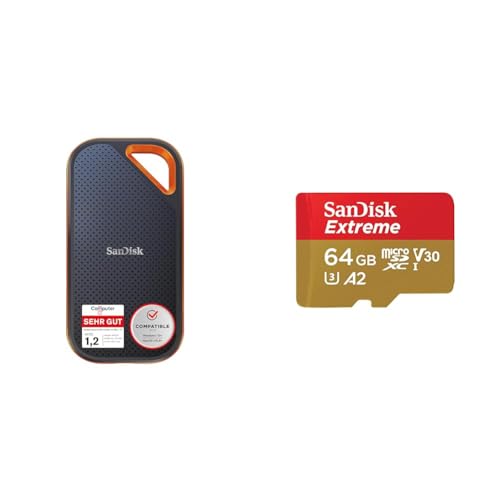 SanDisk Extreme PRO Portable SSD externe SSD 1 TB & Extreme microSDXC UHS-I Speicherkarte 64 GB + Adapter SanDisk Extreme PRO Portable SSD externe SSD 1 TB & Extreme microSDXC UHS-I Speicherkarte 64 GB + Adapter von SanDisk