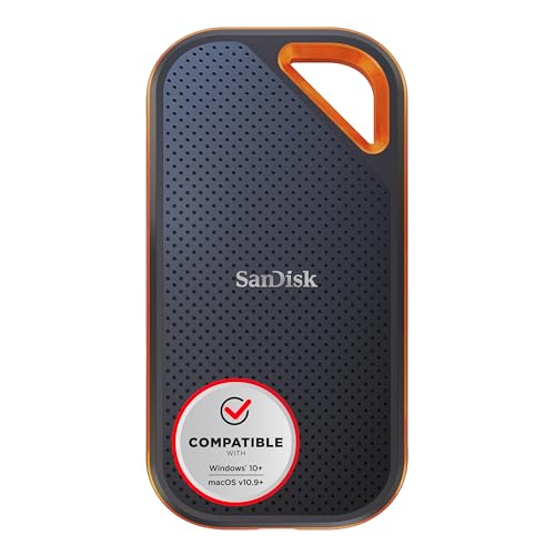 SanDisk Extreme PRO Portable SSD externe SSD 2 TB (externe Festplatte mit SSD Technologie 2,5 Zoll, 2000 MB/s Lesen und Schreiben, stoßfest, AES-Verschlüsselung, wasser- und staubfest) grau von SanDisk