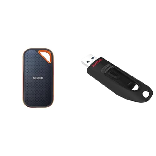 SanDisk Extreme PRO Portable SSD Externe SSD 2 TB & Ultra USB 3.0 Flash-Laufwerk 128 GB (SecureAccess Software, Passwortschutz, Übertragungsgeschwindigkeit von bis zu 130 MB/s) Schwarz von SanDisk