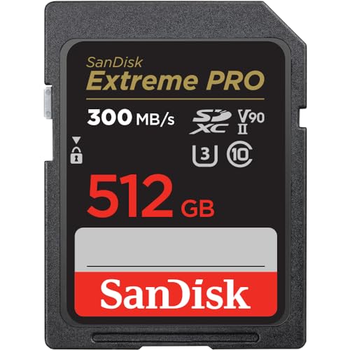 SanDisk Extreme PRO SDHC UHS-II Speicherkarte V90 512 GB (300 MB/s, 8K-, 4K- und Full-HD-Videoaufnahmen, RescuePRO Deluxe, stoßsicher, temperaturbeständig, wasserdicht und röntgensicher) von SanDisk
