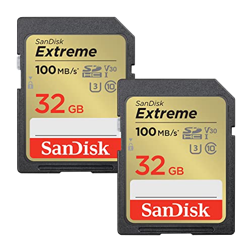 SanDisk Extreme SDHC UHS-I Speicherkarte 2er-Pack 32 GB (V30, 100 MB/s Übertragung, U3, 4K UHD Videos, wasserdicht, stoßfest, temperaturbeständig) von SanDisk