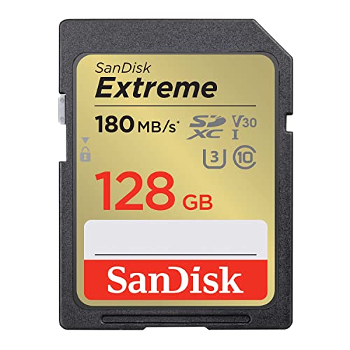 SanDisk Extreme SDXC UHS-I Speicherkarte 128 GB (V30, 180 MB/s Übertragung, U3, 4K UHD Videos, SanDisk QuickFlow-Technologie, wasserdicht, stoßfest, temperaturbeständig) von SanDisk