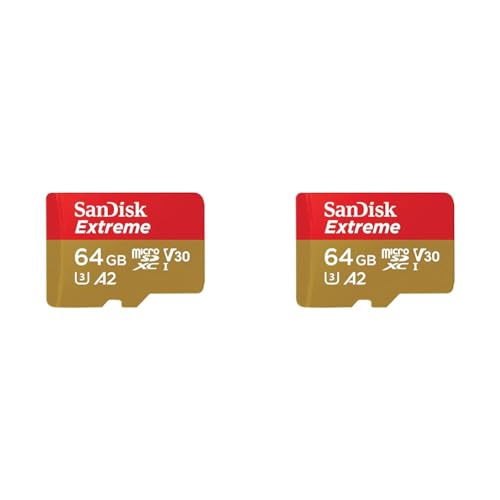 SanDisk Extreme microSDXC UHS-I Speicherkarte 64 GB + Adapter (Für Smartphones, Actionkameras und Drohnen, A2, C10, V30, U3, 170 MB/s Übertragung, RescuePRO Deluxe) (Packung mit 2) von SanDisk