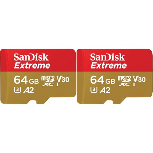 SanDisk Extreme microSDXC UHS-I Speicherkarte 64 GB für Actioncams und Drohnen + Adapter + RescuePRO Deluxe (bis zu 170 MB/s, A2, Class 10, U3, V30) (Packung mit 2) von SanDisk