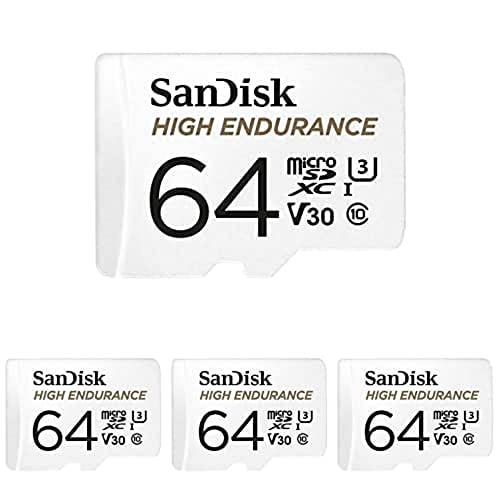SanDisk High Endurance microSD Karte 64 GB + Rescue Pro Deluxe (für Dashcams und Heimüberwachungssysteme, hohe Belastbarkeit und Haltbarkeit, Full HD-/4K-Videos) Weiß, 4er Pack von SanDisk