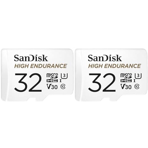 SanDisk High Endurance microSDHC Speicherkarte 32 GB + Adapter (Für Dash-Cams und Private Überwachungskameras, 100 MB/s Lesen, V30 für Full-HD und 4K-Videos) (Packung mit 2) von SanDisk