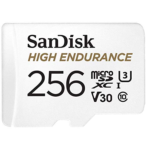 SanDisk High Endurance microSDXC Speicherkarte 256 GB + Adapter (Für Dash-Cams und private Überwachungskameras, 100 MB/s Lesen, V30 für Full-HD und 4K-Videos) von SanDisk