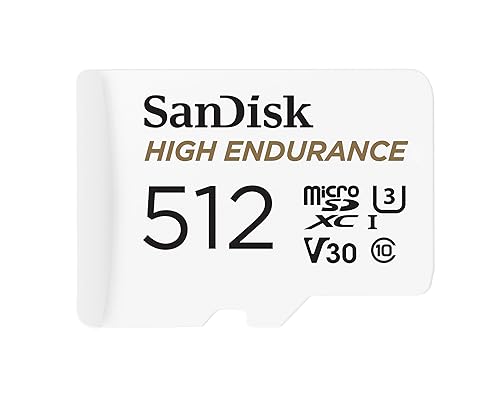 SanDisk High Endurance microSDXC Speicherkarte 512 GB + Adapter (Für Dash-Cams und Private Überwachungskameras, 100 MB/s Lesen, V30 für Full-HD und 4K-Videos) von SanDisk