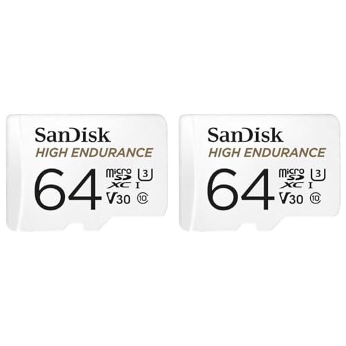 SanDisk High Endurance microSDXC Speicherkarte 64 GB + Adapter (Für Dash-Cams und Private Überwachungskameras, 100 MB/s Lesen, V30 für Full-HD und 4K-Videos) (Packung mit 2) von SanDisk