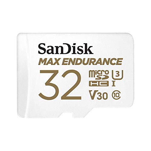 SanDisk MAX ENDURANCE Video Monitoring for Dashcams & Home Monitoring 32 GB microSDHC Memory Card + SD Adaptor 15,000 Hours Endurance, White von SanDisk