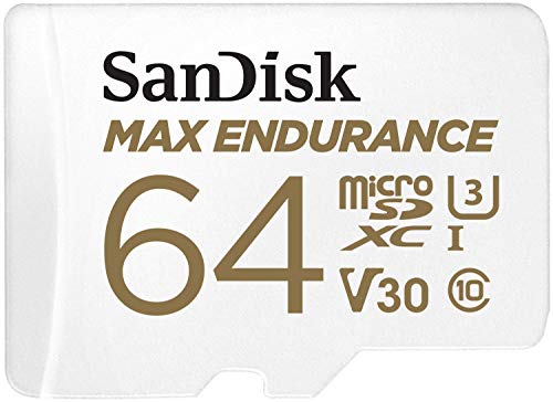 SanDisk MAX ENDURANCE Video Monitoring for Dashcams & Home Monitoring 64 GB microSDXC Memory Card + SD Adaptor 30,000 Hours Endurance , White von SanDisk