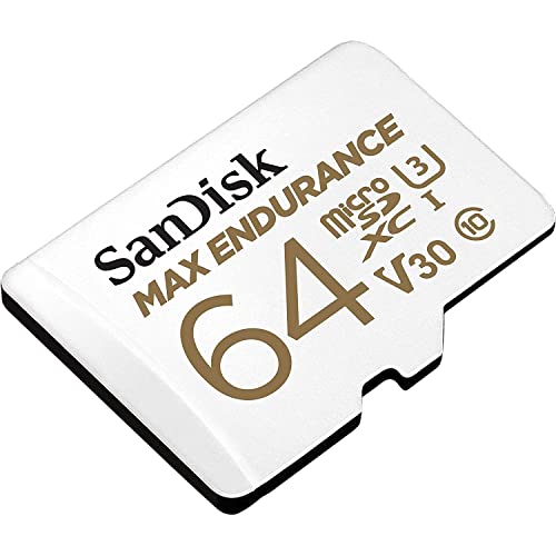 SanDisk MAX ENDURANCE Video Monitoring for Dashcams & Home Monitoring 64 GB microSDXC Memory Card + SD Adaptor 30,000 Hours Endurance , White von SanDisk