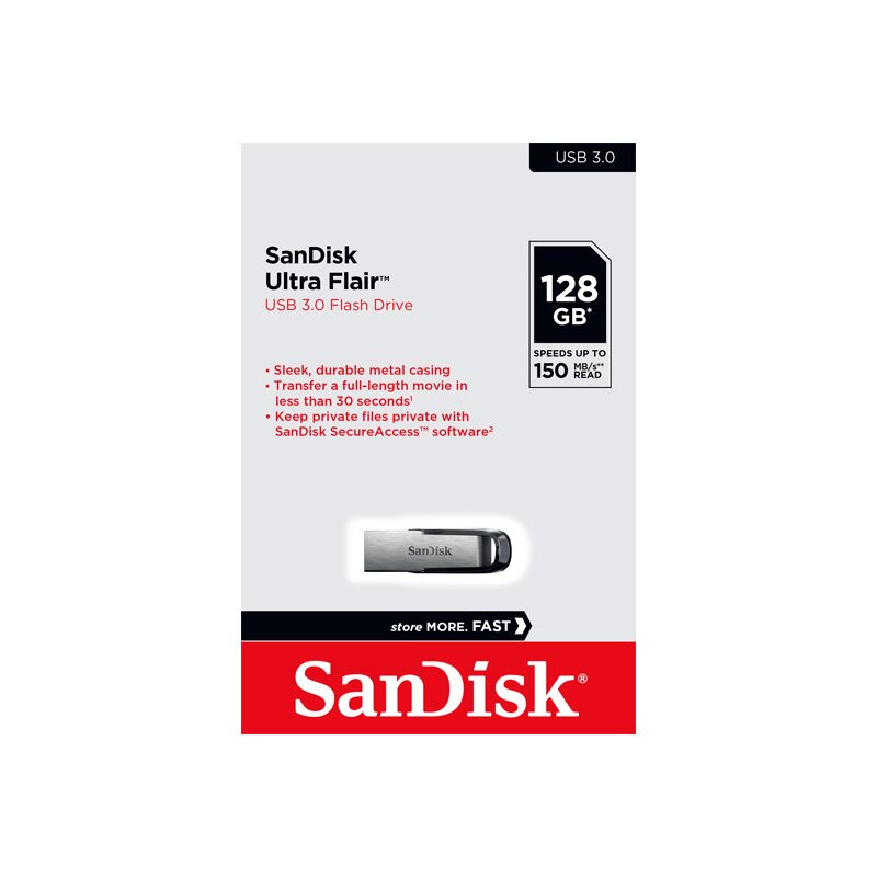 SanDisk USB 3.0 Stick 128GB, Ultra Flair Typ-A, (R) 150MB/s, SecureAccess, Retail-Blister von SanDisk