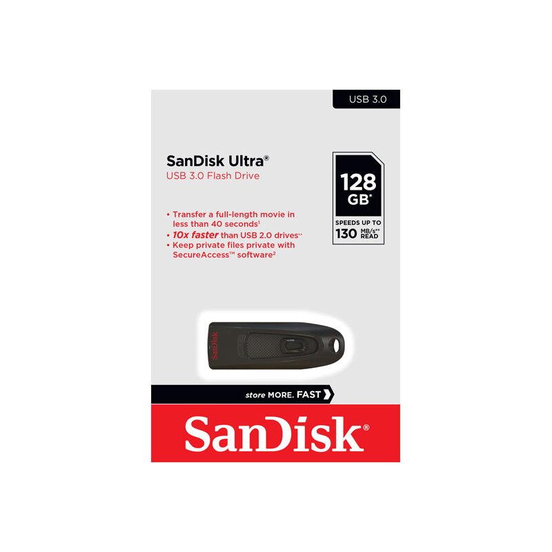 SanDisk USB 3.0 Stick 128GB Ultra Typ-A (R) 130MB/s SecureAccess Retail-Blister von SanDisk