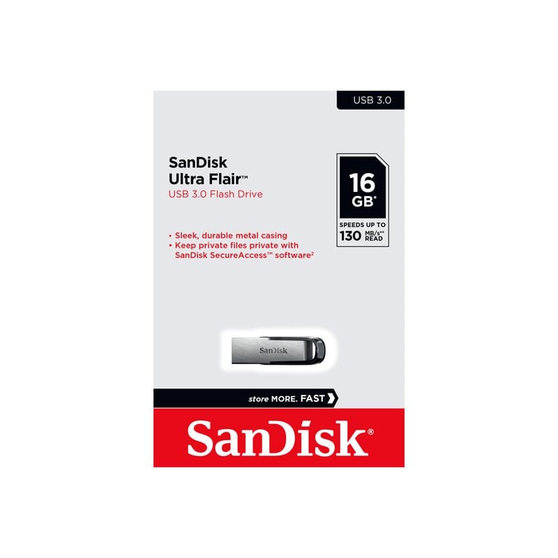 SanDisk USB 3.0 Stick 16GB, Ultra Flair Typ-A, (R) 150MB/s, SecureAccess, Retail-Blister von SanDisk