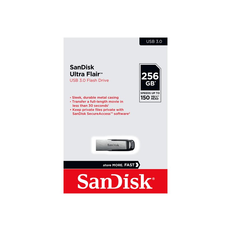 SanDisk USB 3.0 Stick 256GB, Ultra Flair Typ-A, (R) 150MB/s, SecureAccess, Retail-Blister von SanDisk