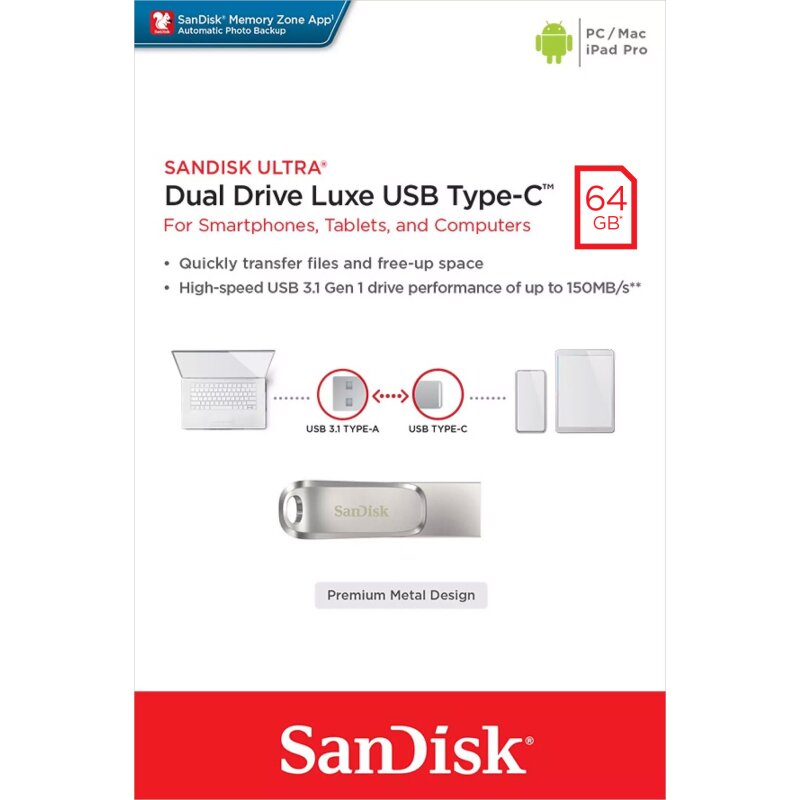 SanDisk USB 3.1 OTG Stick 64GB, Dual Drive Luxe SanDisk USB 3.1 OTG Stick 64GB, Dual Drive Luxe von SanDisk